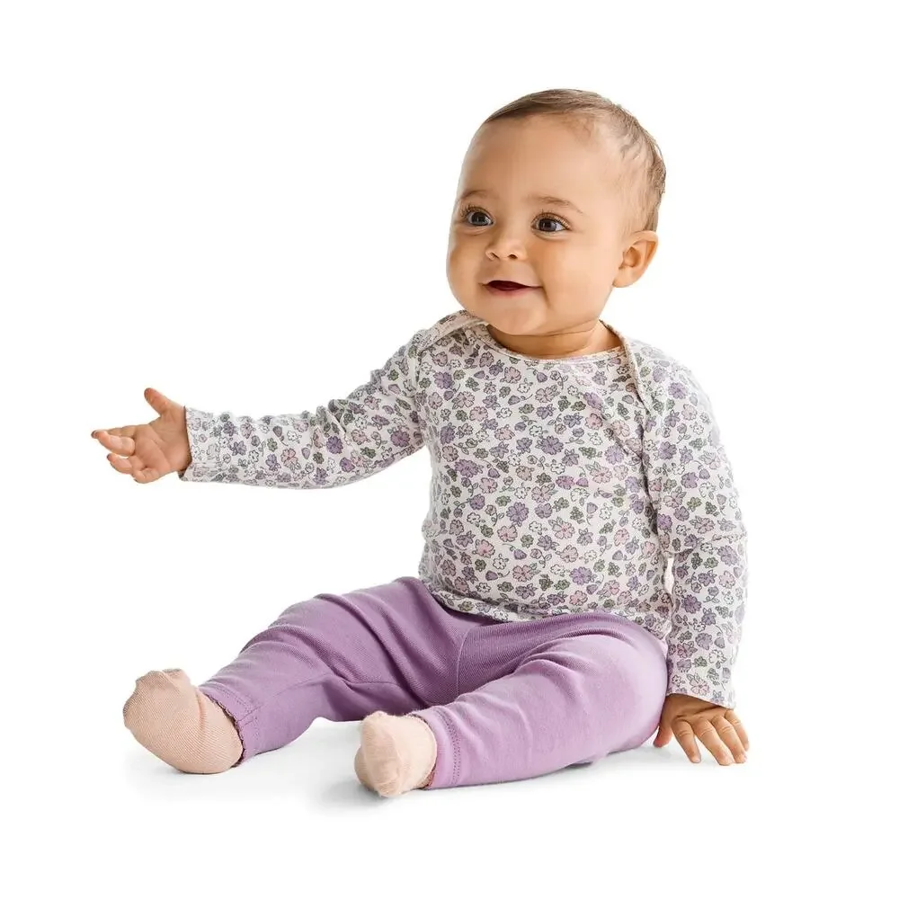NWT Carter's Baby Girls Purple Flower 3-Piece Bodysuit Outfit Set Size 18 Months
